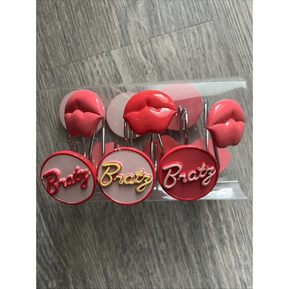 Rare Vintage Bratz Doll Shower Curtain Rings Lips Pink Red